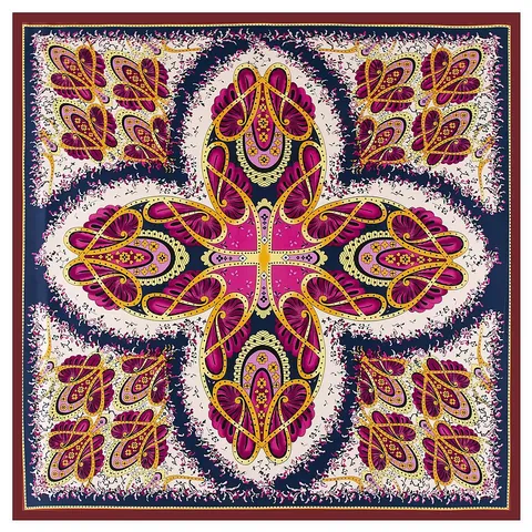 Vintage Paisley Floral Print Satin Square Scarf For Women Luxury Oversized Twill Headscarf Shawl Wrap For Fall Winter Spring