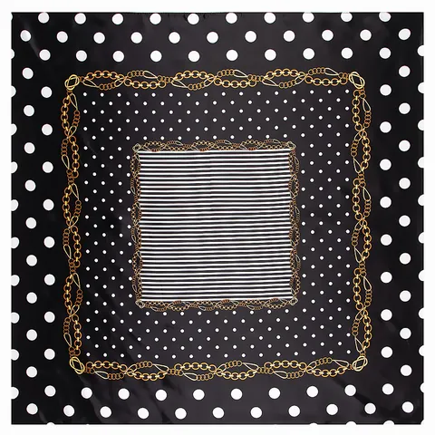 Women Square Satin Scarf Vintage Polka Dot Chain Geometric Stripe Print Elegant Silky Fashion Neck Head Scarf Accessory