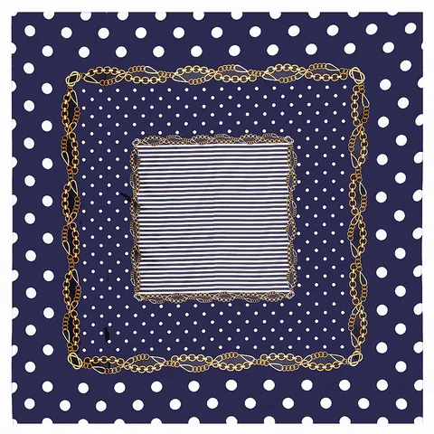 Women Square Satin Scarf Vintage Polka Dot Chain Geometric Stripe Print Elegant Silky Fashion Neck Head Scarf Accessory