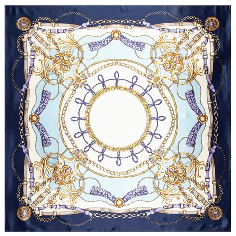 Foulard Quadrato in Satin con Stampa Equestre Barocca per Donna Motivo a Catena Vintage Sciarpa Decorativa in Seta