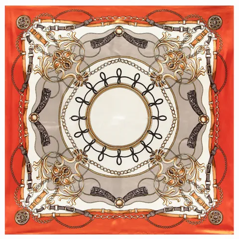 Foulard Quadrato in Satin con Stampa Equestre Barocca per Donna Motivo a Catena Vintage Sciarpa Decorativa in Seta