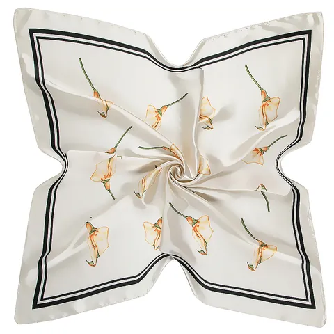 Women Elegant Calla Lily Print Satin Square Scarf Vintage Floral Silky Large Handkerchief Headscarf For Daily Dating Office