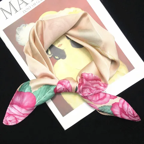 Elegant Satin Square Scarf Vintage Rose Floral Print Silk Feeling Neck Hair Scarf For Women Lightweight Fashion Accessory