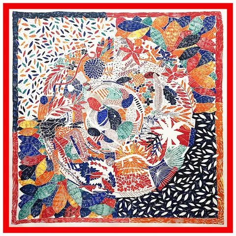 Sciarpa Quadrata in Satin con Stampa Artistica per Donna Lussuoso Avvolgimento Grande con Foglie di Palma Elegante Scialle alla Moda Simil Seta