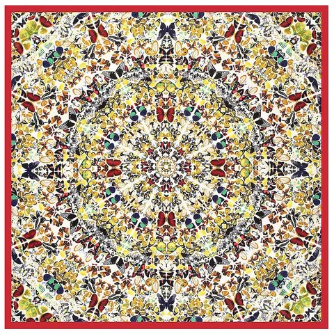 Women Large Square Satin Scarf Butterfly Kaleidoscope Print Shawl Wrap Fashion Art Style Sun Protection Headscarf