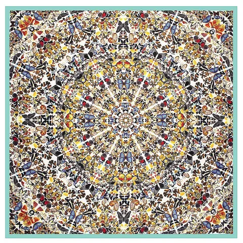 Women Large Square Satin Scarf Butterfly Kaleidoscope Print Shawl Wrap Fashion Art Style Sun Protection Headscarf