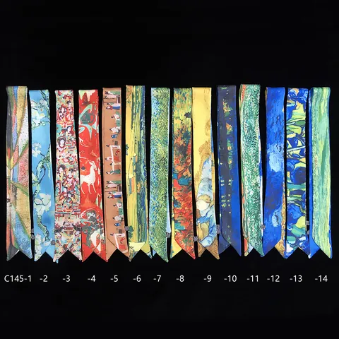 Van Gogh Art Oil Painting Satin Scarf For Women Vintage Floral Twilly Bag Handle Ribbon Hair Tie Bandana Neck Scarf Accessory