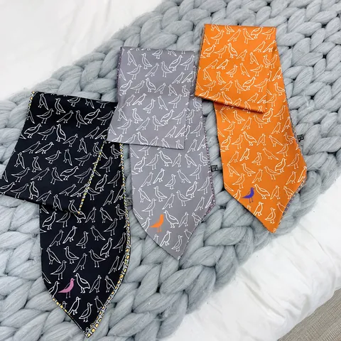 Women's Vintage Bird Print Satin Twilly Scarf Double Sided Long Silk-Like Narrow Handbag Handle Ribbon Decorative Neck Tie Scarf