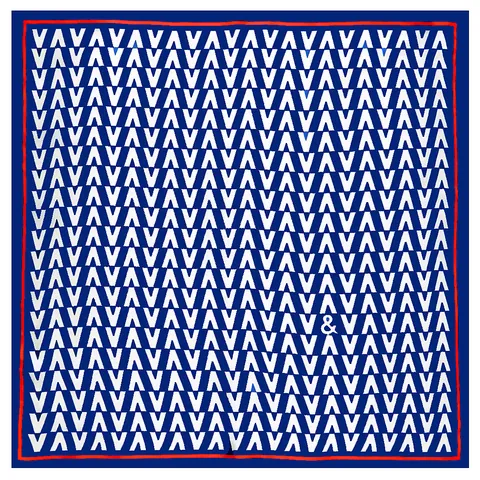 Foulard Quadrato in Raso da Donna con Stampa Geometrica Monogramma Bordo a Contrasto Accessorio per Collo