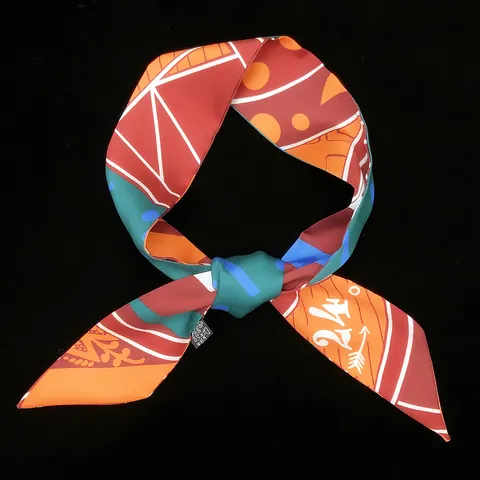 Foulard Sottile in Satin da Donna con Stampa Geometrica Twilly a Doppio Strato Nastro per Manico Borsa Fascia per Capelli
