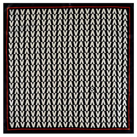 Foulard Quadrato in Raso da Donna con Stampa Geometrica Monogramma Bordo a Contrasto Accessorio per Collo