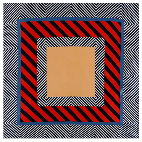 Petit Carré en Satin pour Femme Motif Géométrique Rayé Color Block Écharpe de Cou Professionnelle Bandana Décoratif en Satin Doux