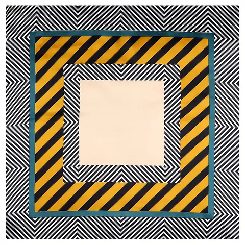 Petit Carré en Satin pour Femme Motif Géométrique Rayé Color Block Écharpe de Cou Professionnelle Bandana Décoratif en Satin Doux