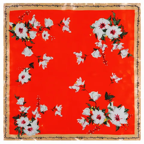 Elegant Satin Square Scarf Floral Peony Print Silk Like Neck Scarf For Women Headscarf Hair Scarf Fashion Accessory