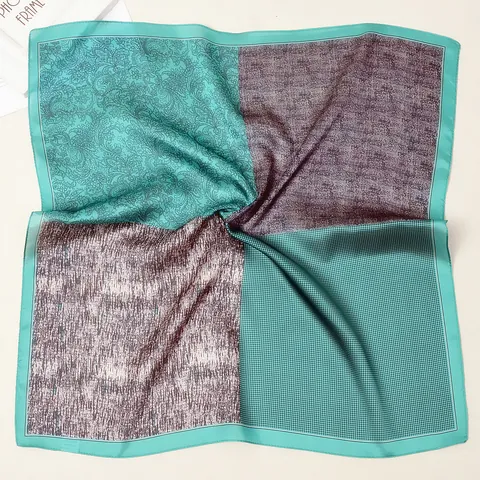 Foulard Carré en Satin Élégant pour Femmes Imprimé Patchwork Paisley Pied-De-Poule Petit Foulard de Cou Bandeau Cheveux Accessoire Sac