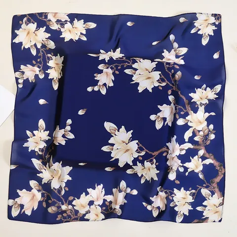 Elegant Magnolia Floral Print Satin Square Scarf For Women Vintage Silk Feeling Neckerchief For Daily Office Party Accessory