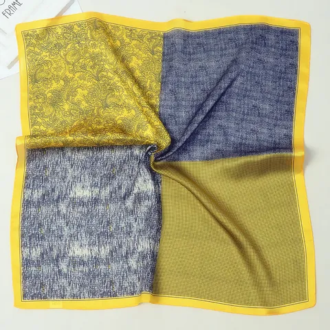 Foulard Carré en Satin Élégant pour Femmes Imprimé Patchwork Paisley Pied-De-Poule Petit Foulard de Cou Bandeau Cheveux Accessoire Sac