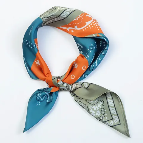 Vintage Paisley Print Satin Square Scarf For Women Bohemian Geometric Color Block Small Neck Scarf Accessory Hair Wrap