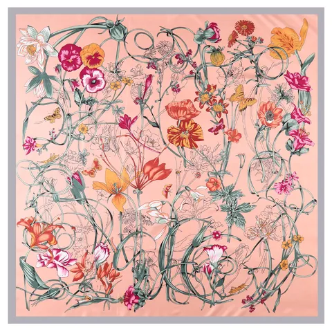 Elegant Satin Square Scarf For Women Botanical Floral Butterfly Print Large Headscarf Decorative Shawl Wrap Accessories