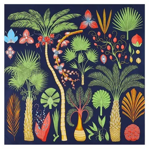 Vintage Tropical Palm Tree Botanical Printed Square Satin Scarf For Women Sun Protection Headscarf Shawl Fashion Hair Wrap