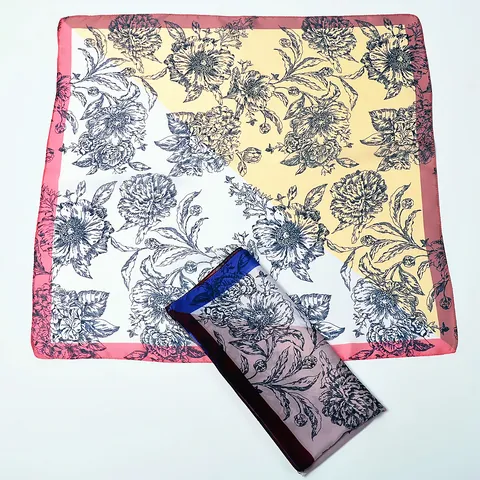 Women Vintage Peony Print Satin Square Scarf Professional Office Neck Scarf Small Silk-Like Floral Pattern Handkerchief