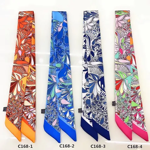Women Paisley Print Satin Skinny Scarf Silk Like Twilly For Bag Handle Ribbon Hair Band Neck Tie Decorative Headband Accessory
