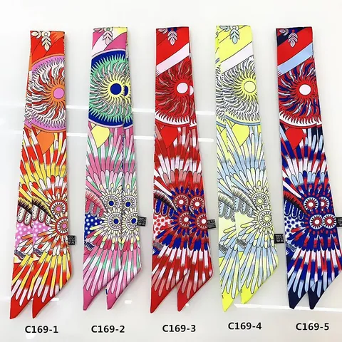 Elegante Pañuelo Estrecho de Satén para Mujer Estampado Vintage Cinta para Asa de Bolso Diadema Corbata Decorativa