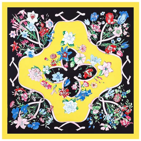 Foulard Cuadrado Grande de Satén de Lujo para Mujer Estampado Floral Botánico Vintage Caballo Chal Sedoso Protección Solar Moda