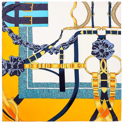 Foulard Quadrato in Satin di Lusso da Donna con Stampa Catena Equestre e Cintura Scialle Protezione Solare da Donna