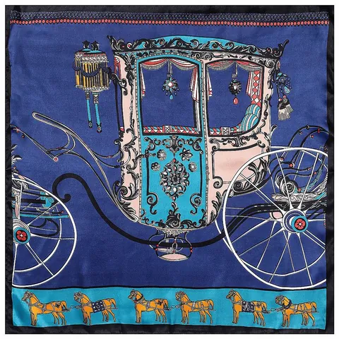 Pañuelo Cuadrado de Satén con Estampado de Carruaje Real y Caballo Vintage para Mujer Pañuelo Decorativo de Moda