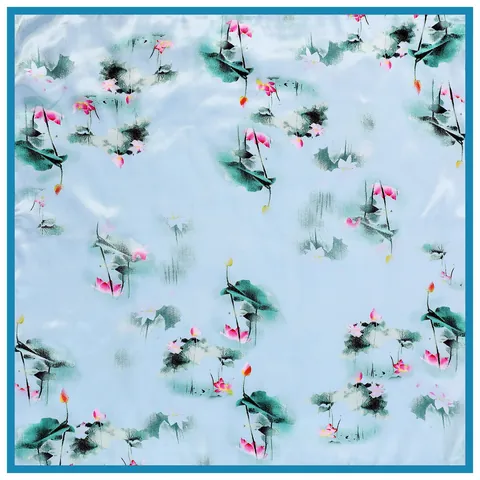 Pañuelo Cuadrado de Satén Estilo Tinta Oriental Estampado Loto Para Mujer Floral Chino Decorativo Cuello Cabeza Moda