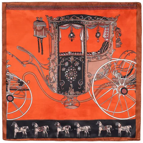 Pañuelo Cuadrado de Satén con Estampado de Carruaje Real y Caballo Vintage para Mujer Pañuelo Decorativo de Moda