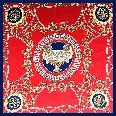 Vintage Paleisstijl Barok Print Satijn Vierkante Sjaal Voor Dames 90cm Paardenkoets Ketting Patroon Grote Hoofddoek Omslagdoek