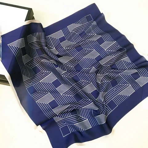 Elegant Satin Square Scarf For Women Geometric Stripe Pattern Printed Neck Head Hair Kerchief Fashion Scarf Accessory