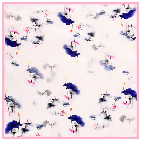 Pañuelo Cuadrado de Satén Estilo Tinta Oriental Estampado Loto Para Mujer Floral Chino Decorativo Cuello Cabeza Moda