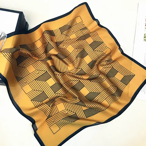 Elegant Satin Square Scarf For Women Geometric Stripe Pattern Printed Neck Head Hair Kerchief Fashion Scarf Accessory