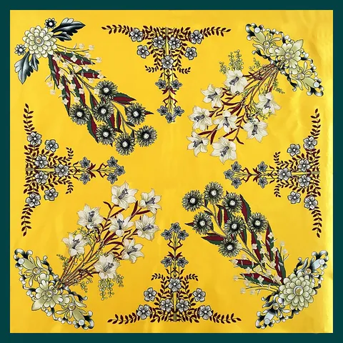 Pañuelo Cuadrado de Satén Elegante para Mujer Estampado Floral de Lirio Botánico Bufanda de Cuello Cabeza Hijab Chal
