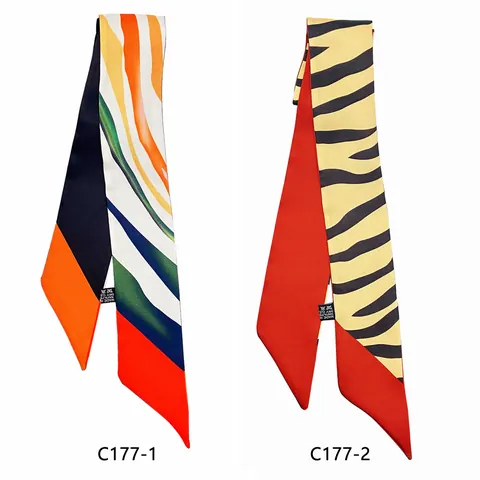 Sciarpa Sottile in Raso Vintage da Donna a Righe con Stampa Animale Nastro per Manico Borsa Fascia per Capelli Accessorio Moda