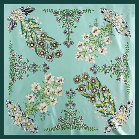Pañuelo Cuadrado de Satén Elegante para Mujer Estampado Floral de Lirio Botánico Bufanda de Cuello Cabeza Hijab Chal