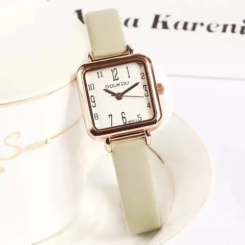 Orologio al Quarzo Donna con Quadrante Quadrato Stile Retro Minimalista Cinturino in Pelle Cassa in Lega Oro Rosa