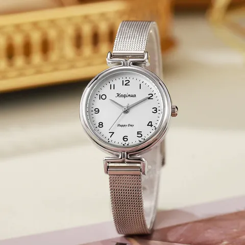 Women's Fashion Watch Minimalist Round White Dial Arabic Numerals Alloy Milanese Mesh Band Quartz Analog Wrist Watch For Ladies