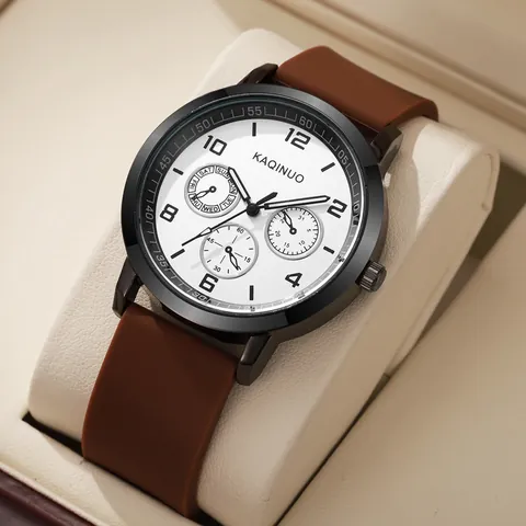 Fashion Quartz Watch With Alloy Case Silicone Strap Multi Functional Sub Dials Round Analog Wristwatch For Men Women