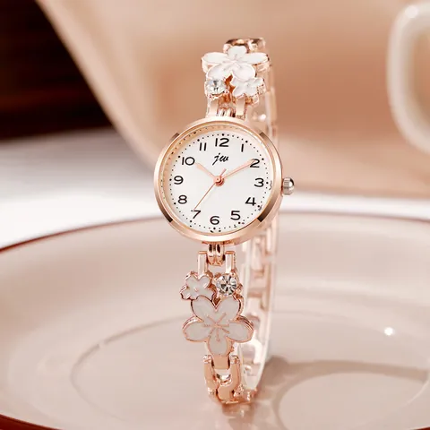 Fashion Women Quartz Watch Elegant Alloy Bracelet Wristwatch With Rhinestone Flower Decor Dial Analog Pointer Watch Daily Accessory