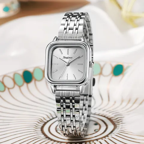 Women's Fashion Square Quartz Watch Minimalist Silver Alloy Steel Band Wristwatch With Sunray Dial For Ladies Elegant Decorative Timepiece