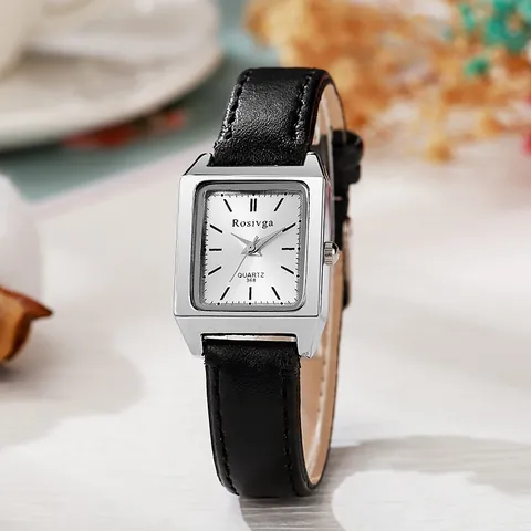 Orologio al Quarzo Quadrato da Donna Vintage Elegante Minimalista Quadrante Quadrato Pelle Acciaio Inox Cinturino Mesh Regalo