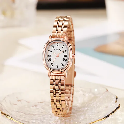 Elegant Oval Case Quartz Wristwatch For Women Metal Chain Strap Roman Numerals Analog Watch Fashion Minimalist Dress Watch