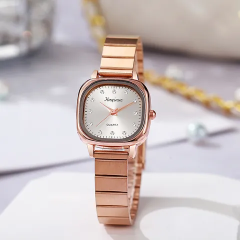 Luxury Women Quartz Watch Square Dial Rhinestone Markers Alloy Metal Strap Elegant Business Ladies Wristwatch Dress Watch