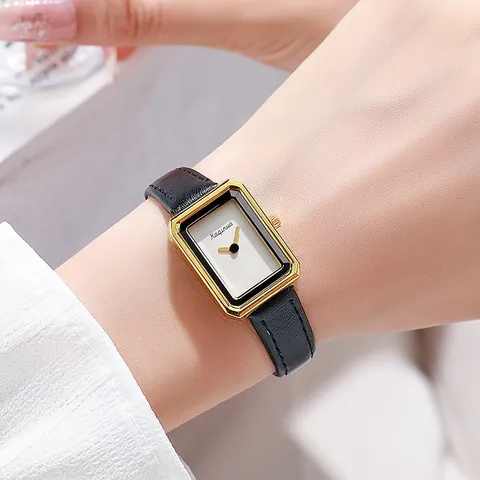 Orologio al Quarzo Quadrato Vintage da Donna Cassa Oro Minimalista Cinturino in Pelle Stile Francese Elegante Orologio da Polso