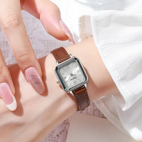 Orologio al Quarzo Quadrato da Donna Vintage Minimalista Quadrante con Numeri Romani Cinturino in Pelle PU Orologio Rettangolare