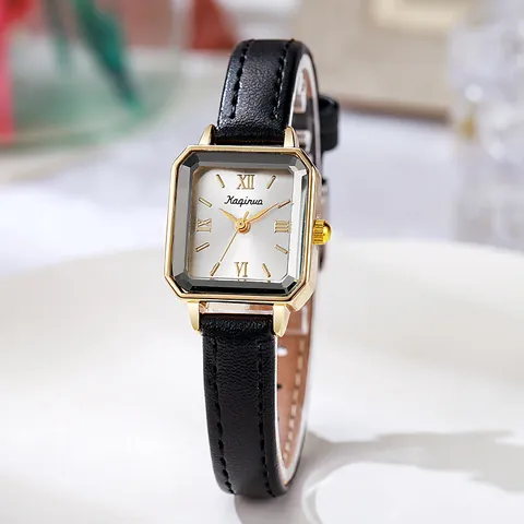 Orologio al Quarzo Quadrato Vintage da Donna Con Numeri Romani Cassa in Lega Cinturino in Pelle PU Elegante Orologio da Polso alla Moda